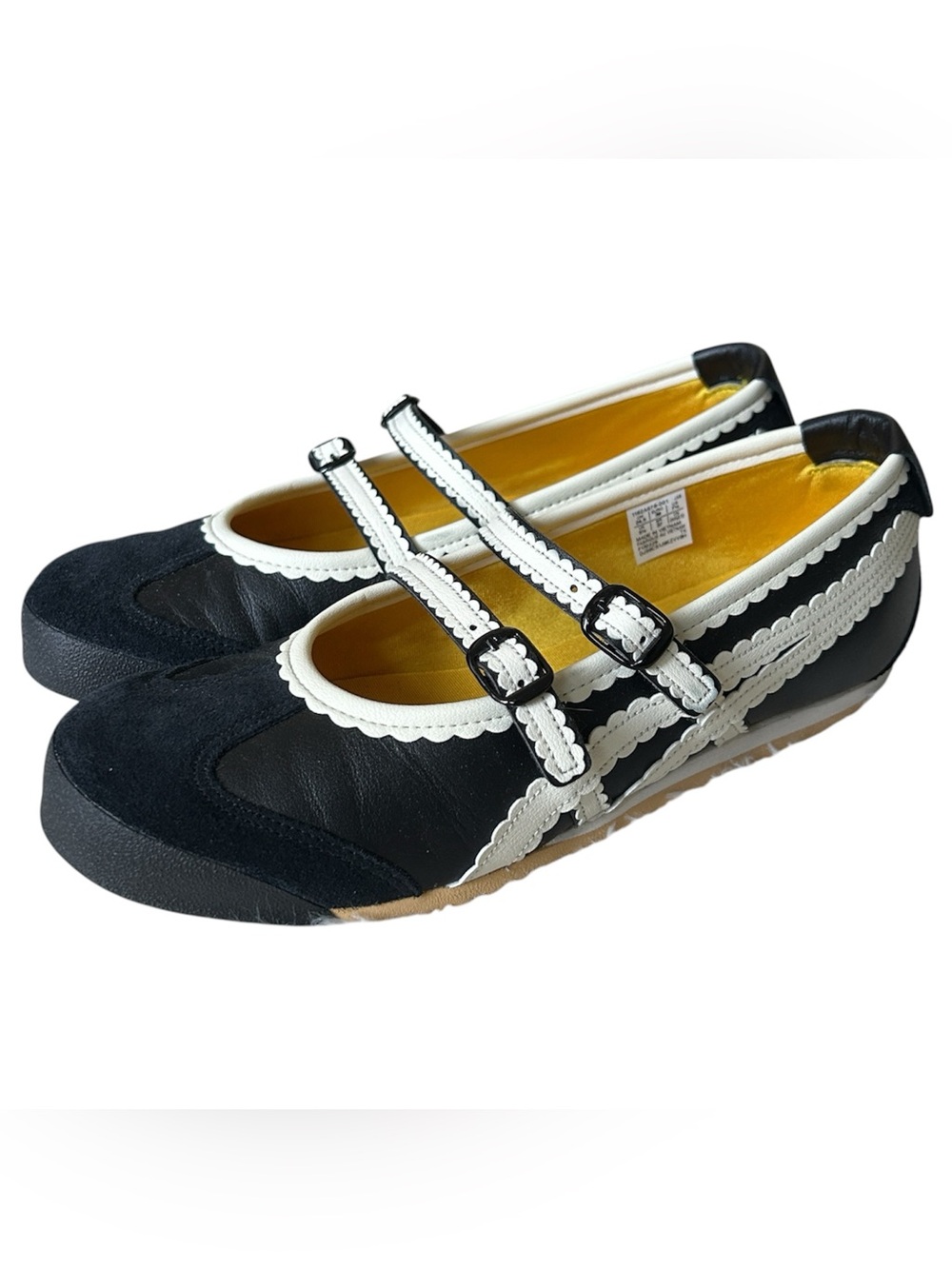 Coquette “Onitsuka Tiger” Mexico 66 TGRS Black & White Lace Trim Mary Jane Flats